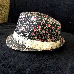 Black and pink flower fedora